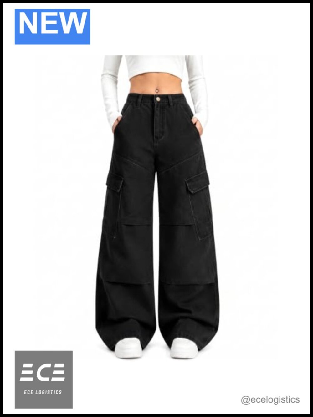 Women's Baggy Wide Leg Cargo Jeans with Pockets Cotton Blend Denim